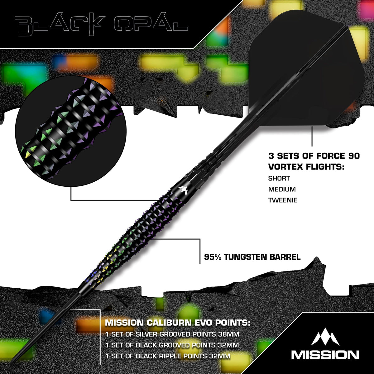 Mission Black Opal 95% Tungsten Steel Tip Darts - view 2