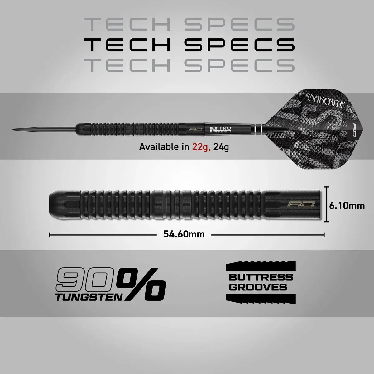 Red Dragon Peter Wright Black Mamba 90% Tungsten Steel Tip Darts - view 6