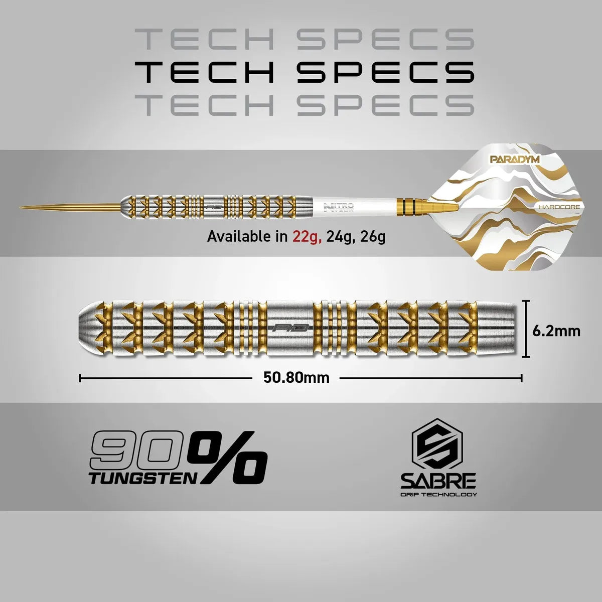 Red Dragon Paradym Gold - Parallel 90% Tungsten Steel Tip Darts - view 6