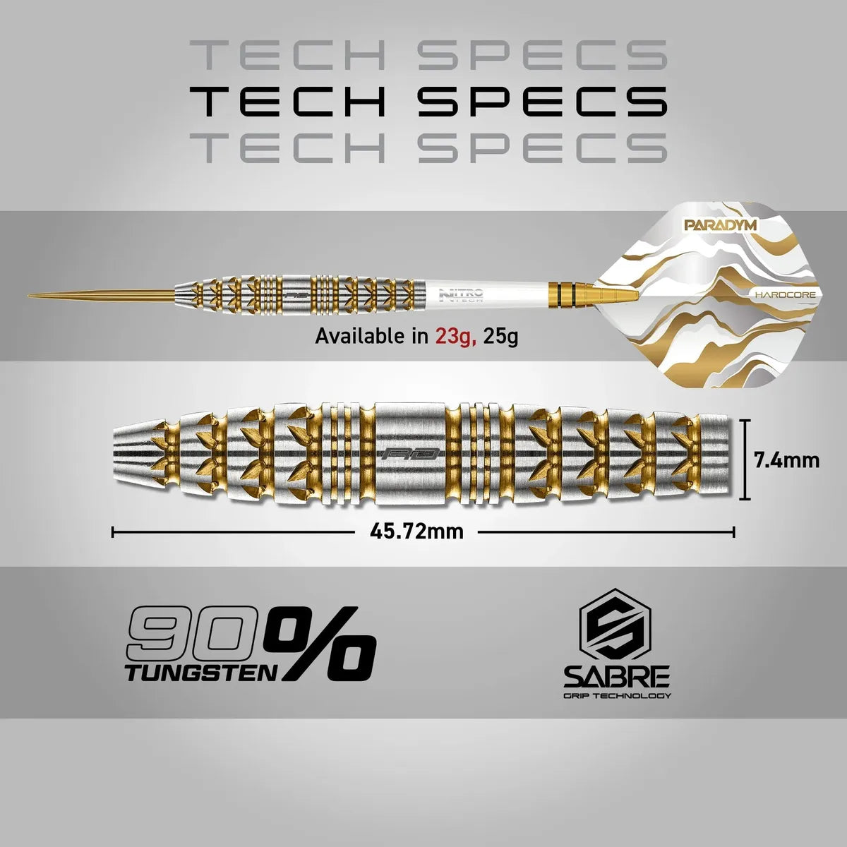 Red Dragon Paradym Gold - Torpedo 90% Tungsten Steel Tip Darts - view 6