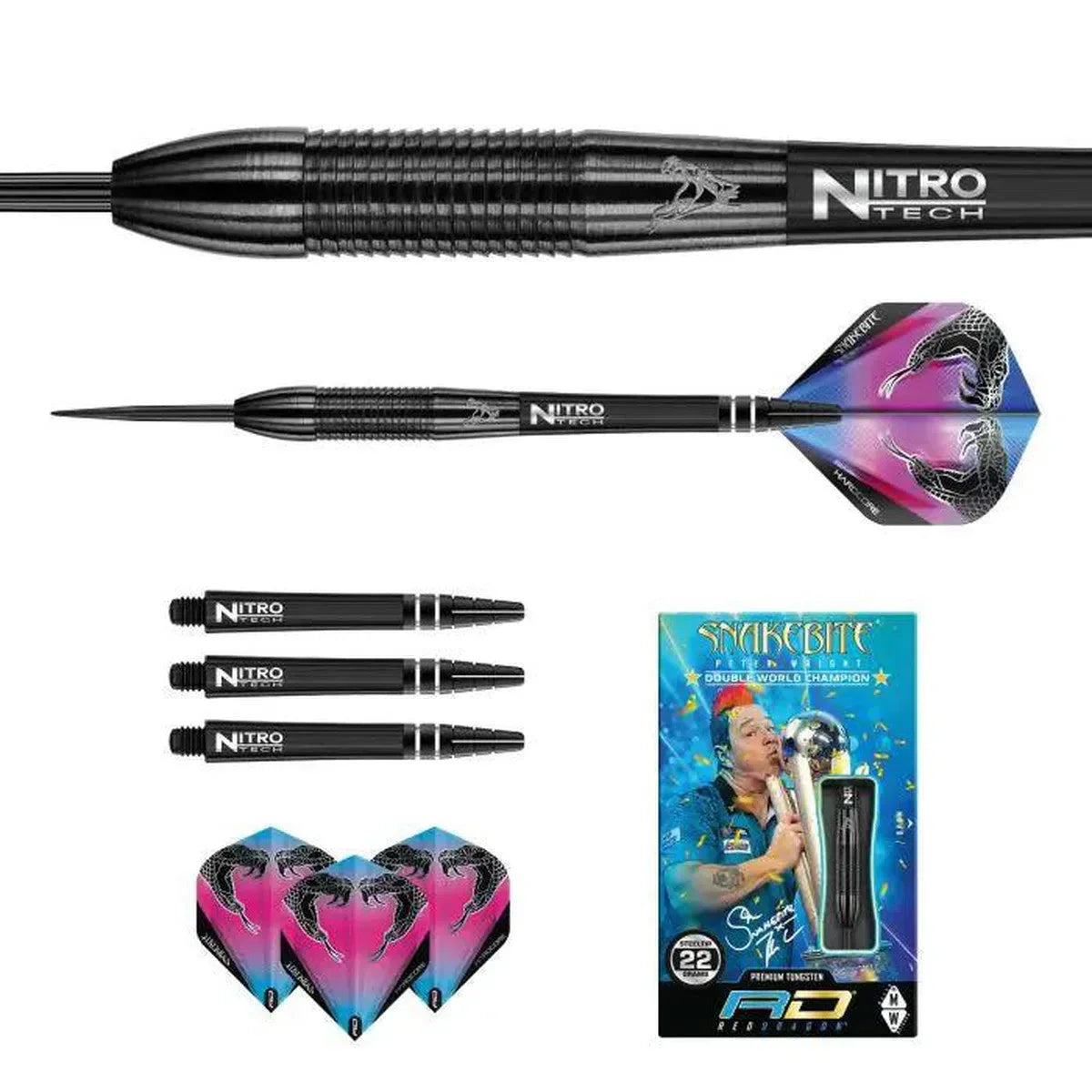 Red Dragon Peter Wright Snakebite 3 Black 90% Tungsten Steel Tip Darts - view 3