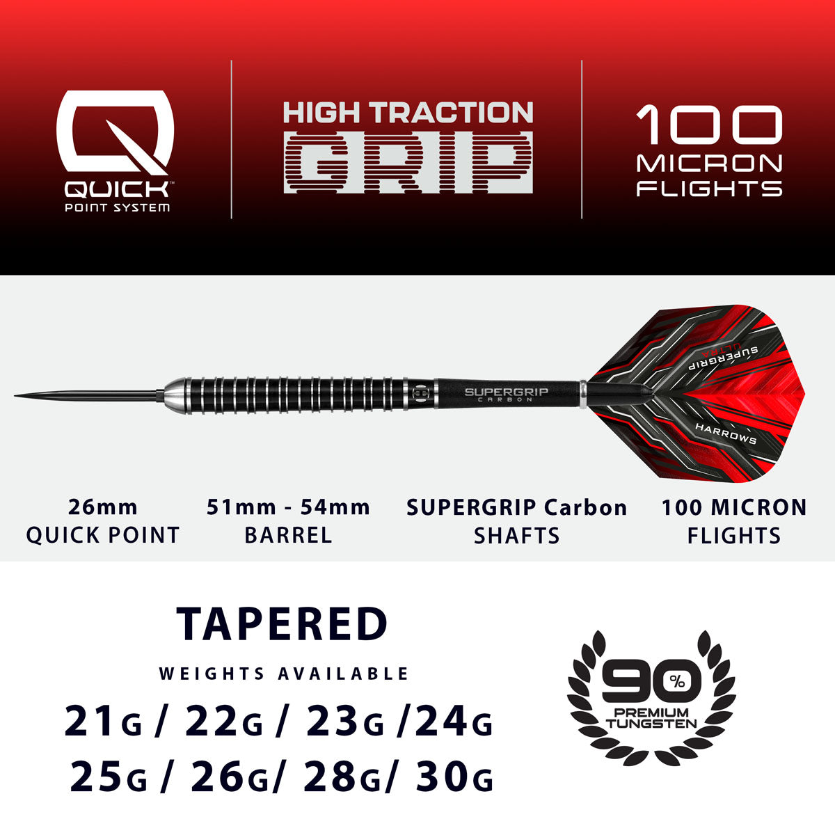 Harrows Supergrip Ultra Quick Point 90% Tungsten Steel Tip Darts - view 4