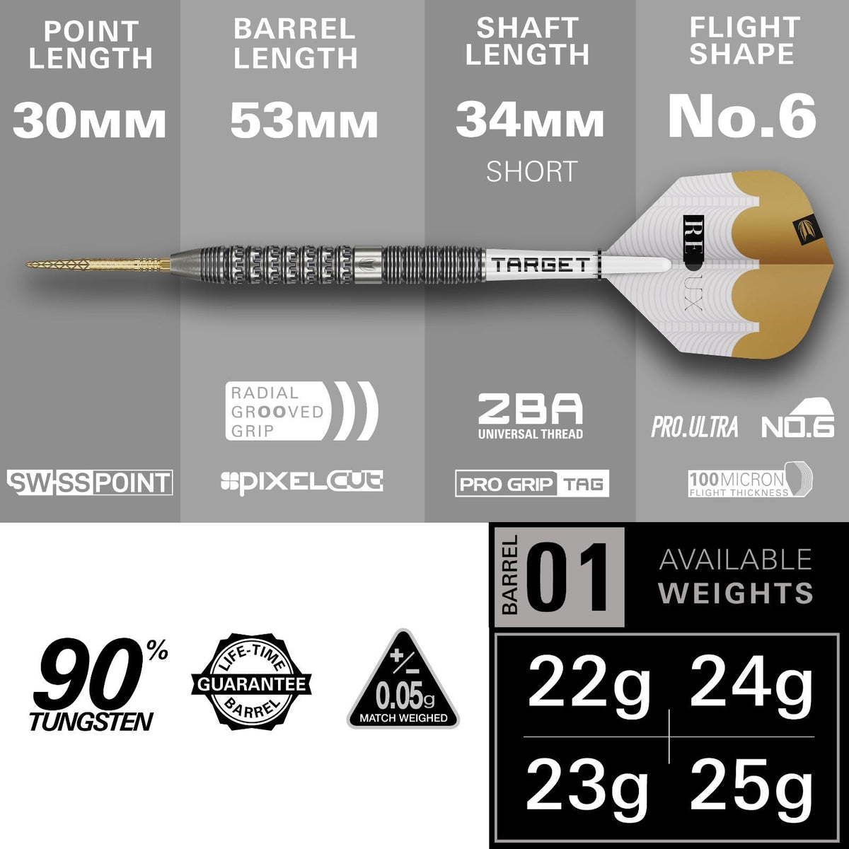 Target Redux 90% 01 Steel Tip Darts - 3