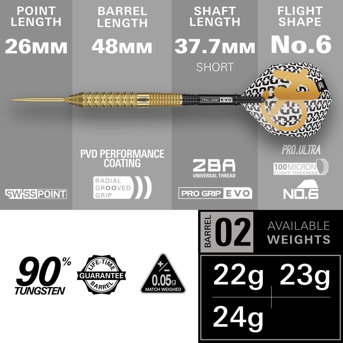 Target Bolide Envy 02 90% Steel Tip Darts - 3
