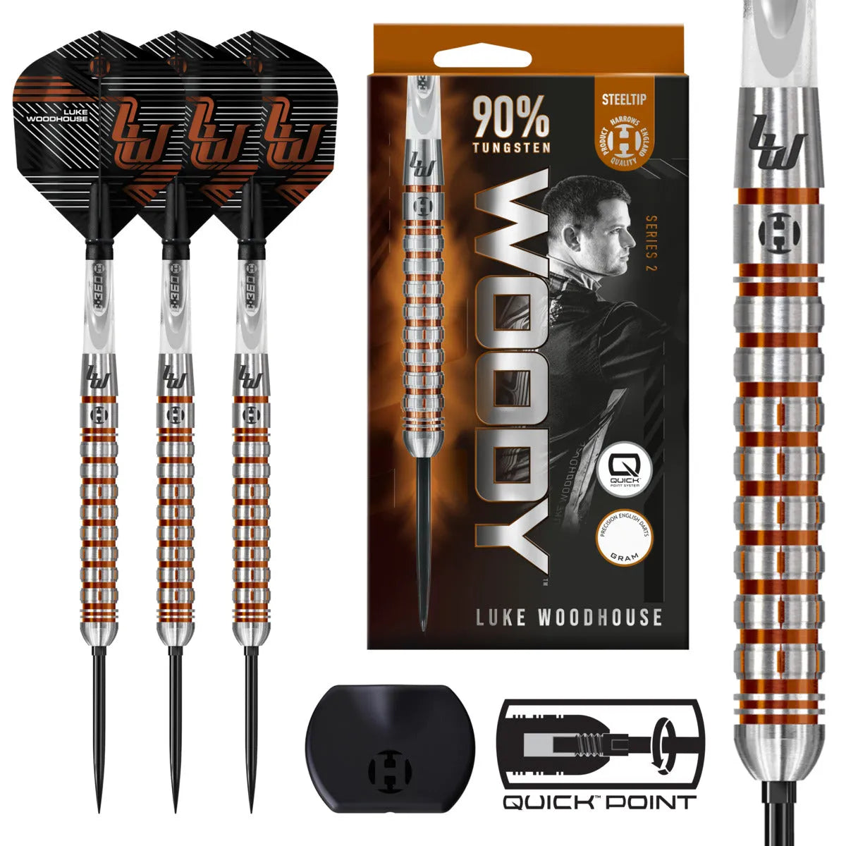 Harrows Luke Woodhouse Series 2 QP 90% Tungsten Steel Tip Darts