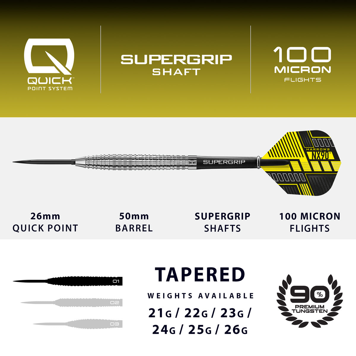Harrows NX90 Tapered 90% Tungsten QP Steel Tip Darts - view 5