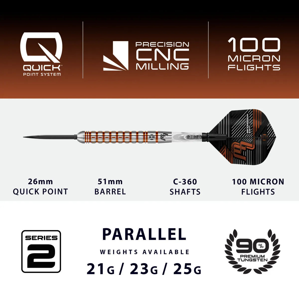 Harrows Luke Woodhouse Series 2 QP 90% Tungsten Steel Tip Darts - view 4