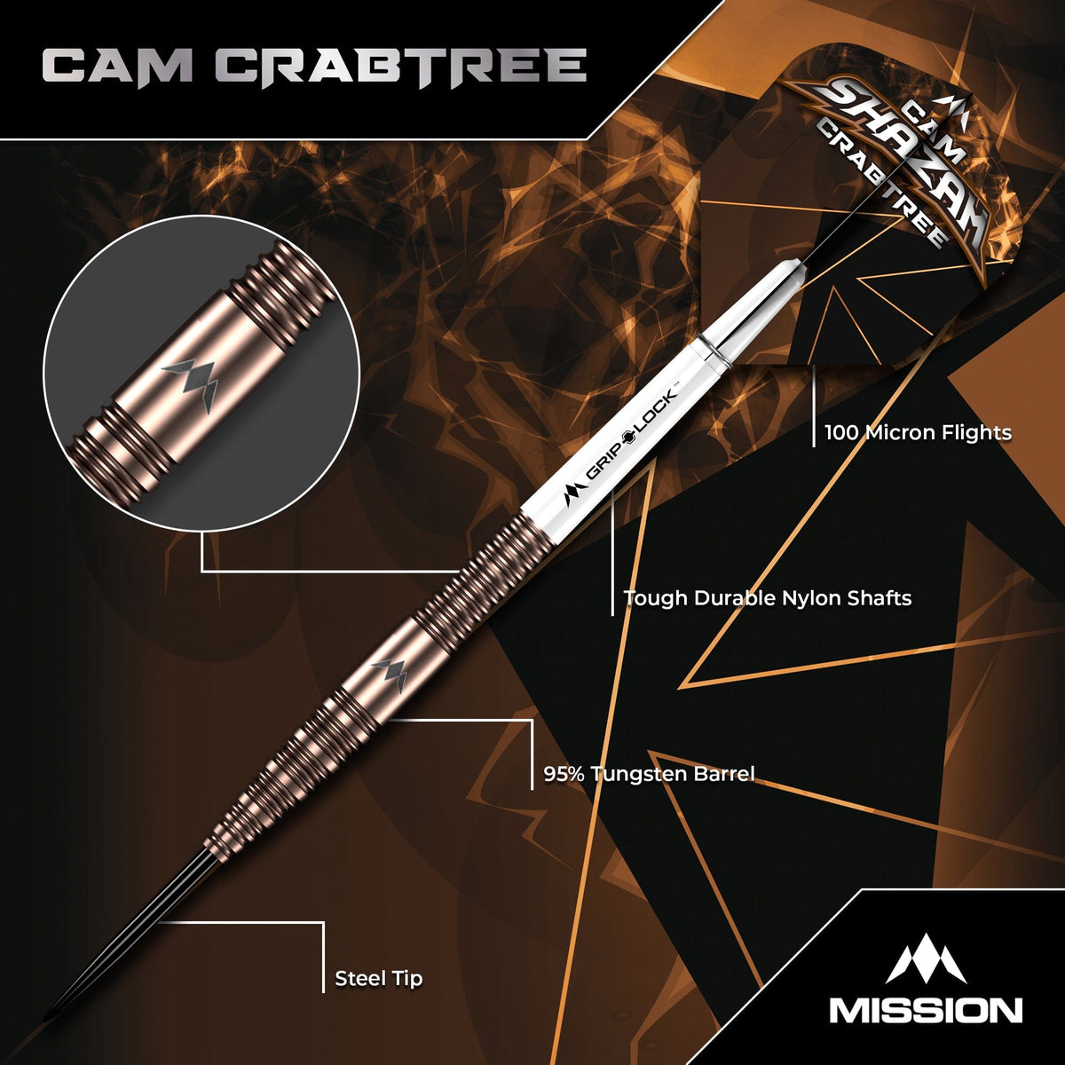 Mission Cam Crabtree V2 95% Tungsten Steel Tip Darts - view 2