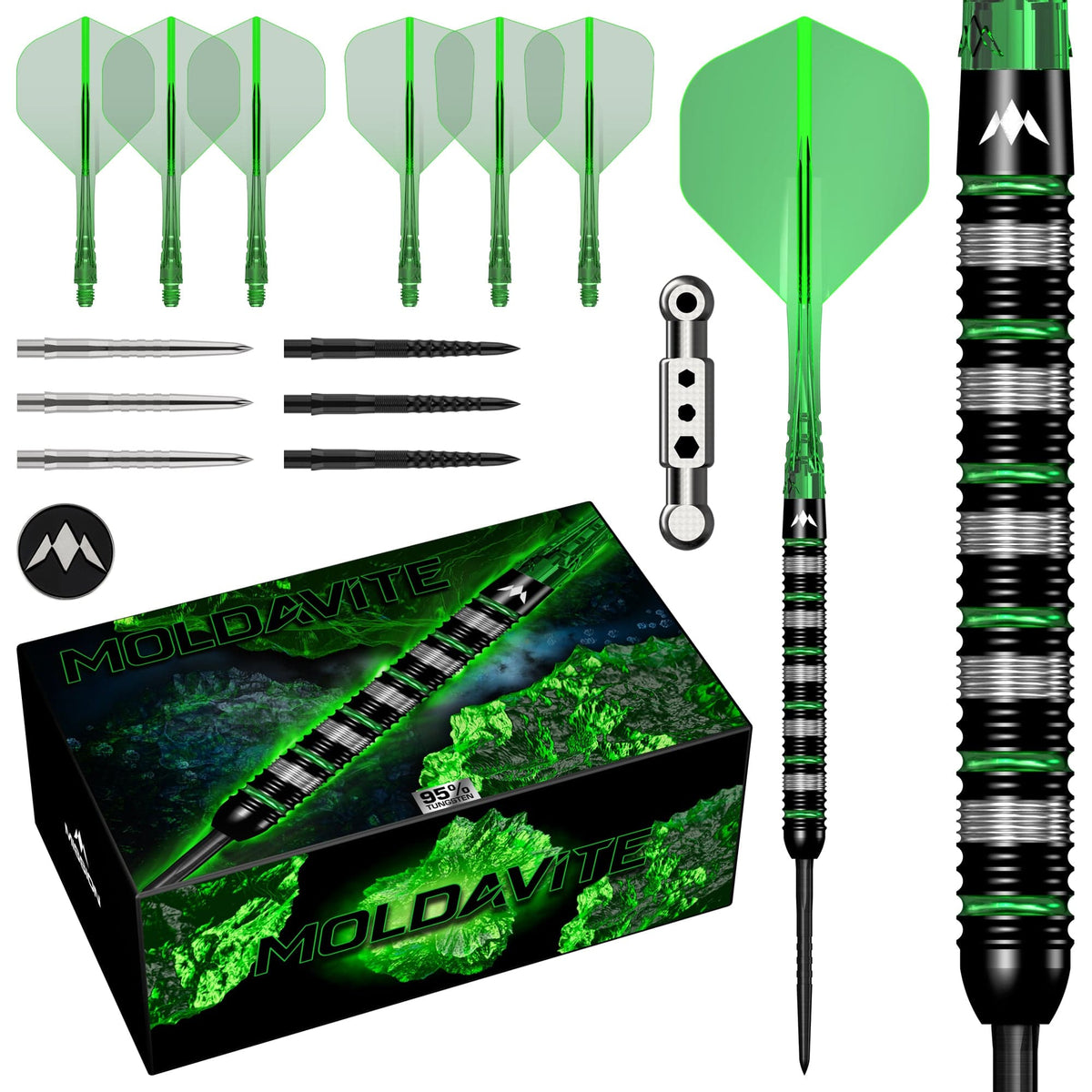 Mission Moldavite 95% Tungsten Steel Tip Darts - Black & Green