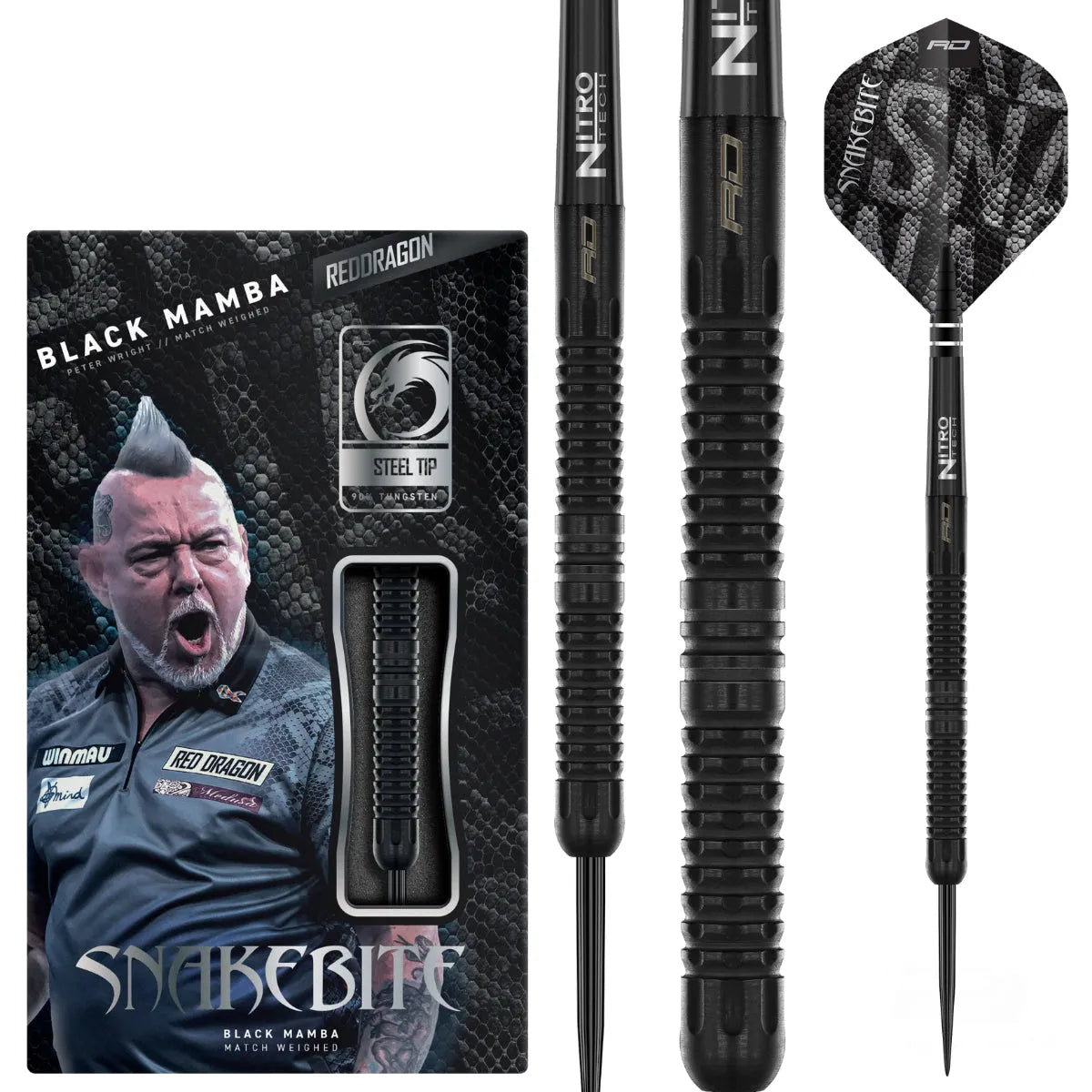 Red Dragon Peter Wright Black Mamba 90% Tungsten Steel Tip Darts