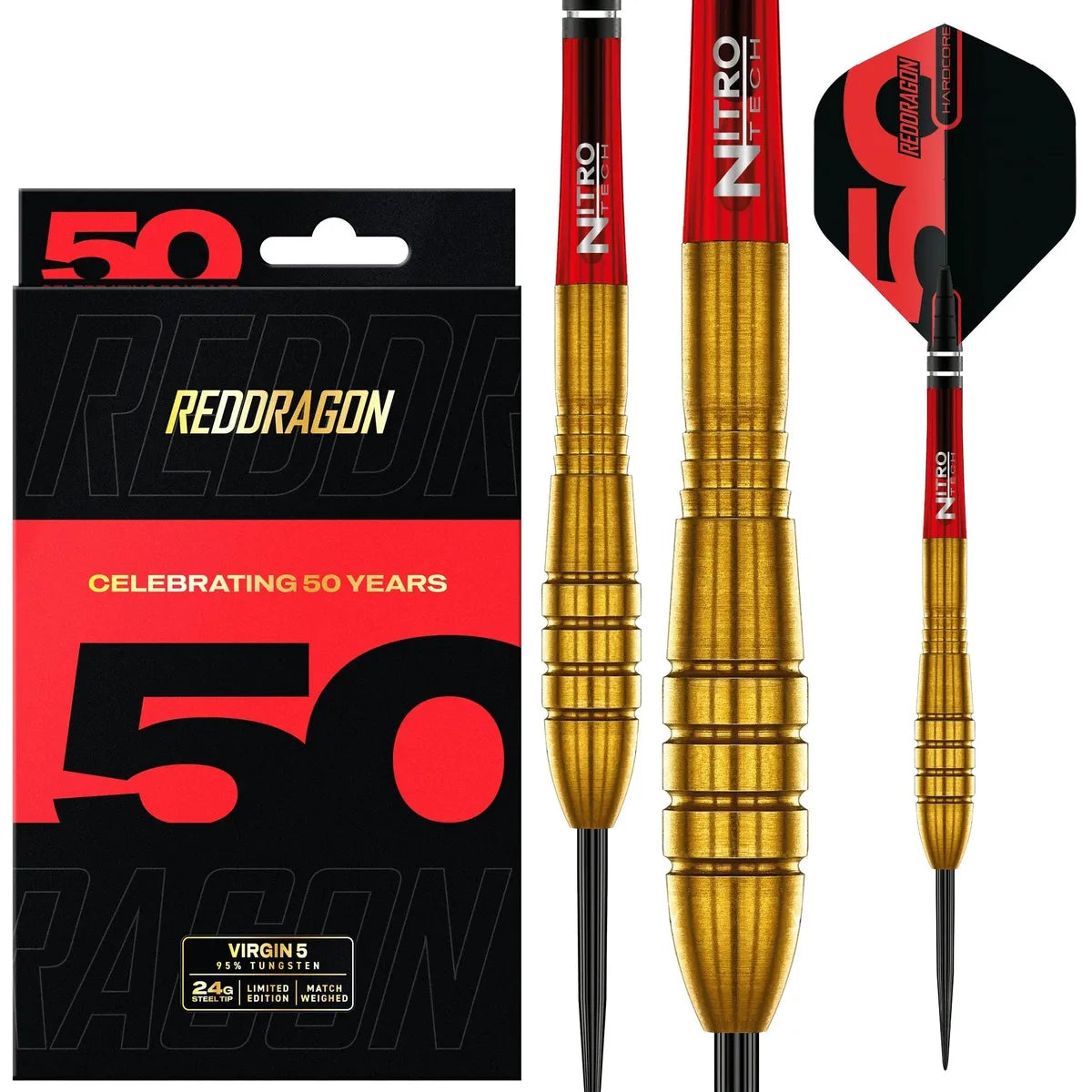 Red Dragon 50 Year Collection Golden Virgin 5 90% Tungsten Steel Tip Darts
