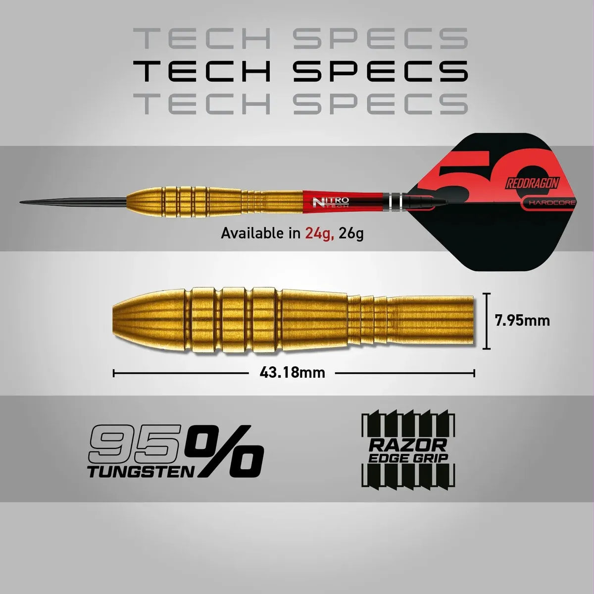 Red Dragon 50 Year Collection Golden Virgin 5 90% Tungsten Steel Tip Darts - view 10