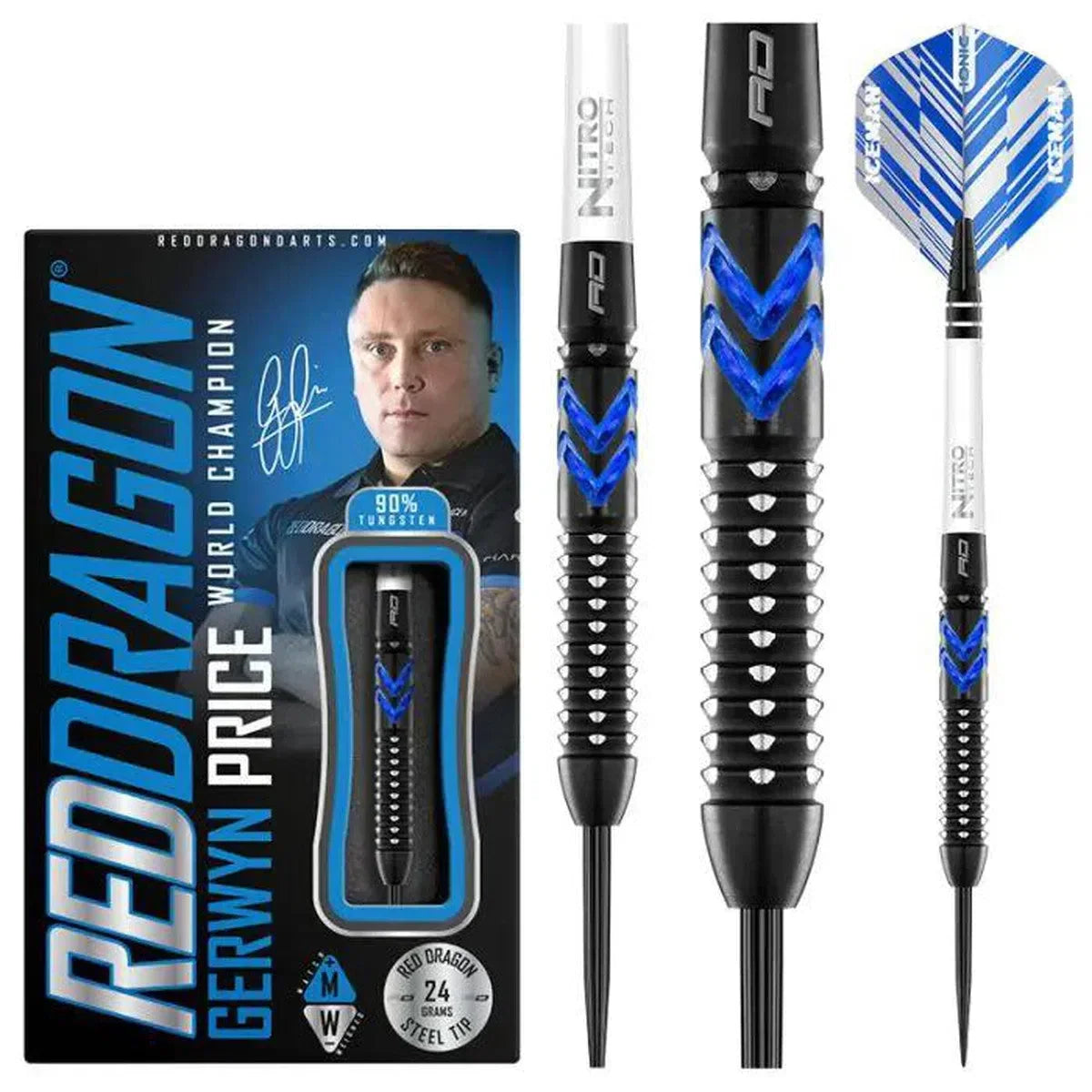 Red Dragon Gerwyn Price Blue Ice SE 90% Tungsten Steel Tip Darts