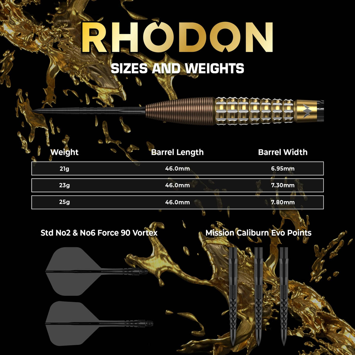 Mission Rhodon 95% Tungsten Steel Tip Darts - Bronze & Gold PVD - view 4