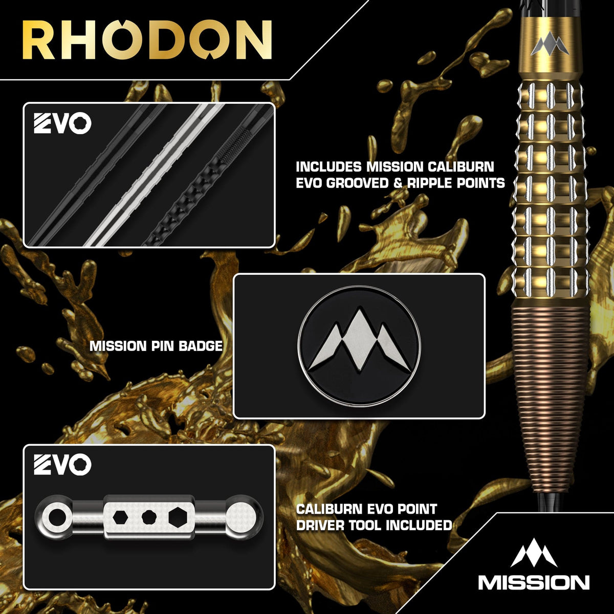 Mission Rhodon 95% Tungsten Steel Tip Darts - Bronze & Gold PVD - view 5