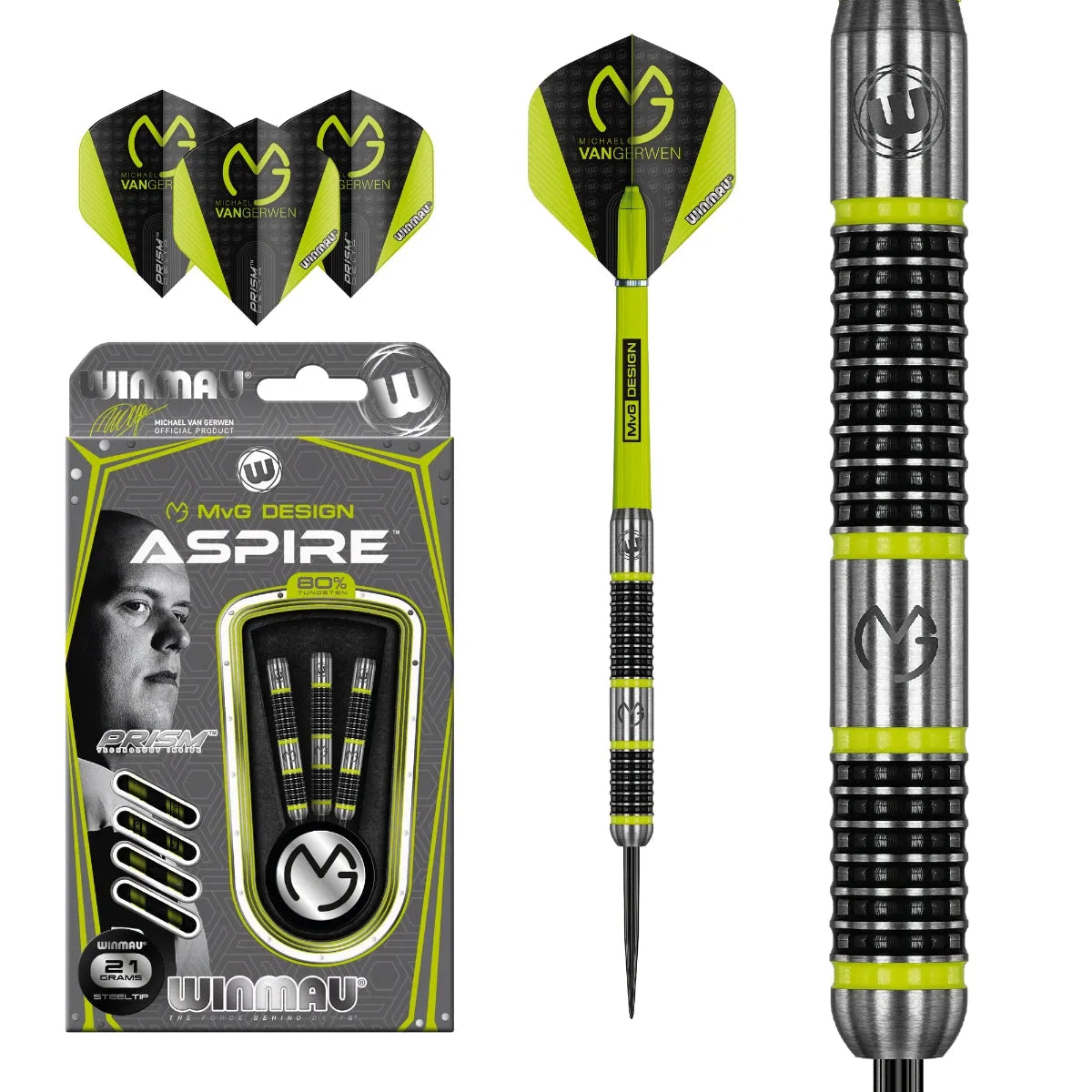 Winmau MvG Aspire 80% Tungsten Steel Tip Darts