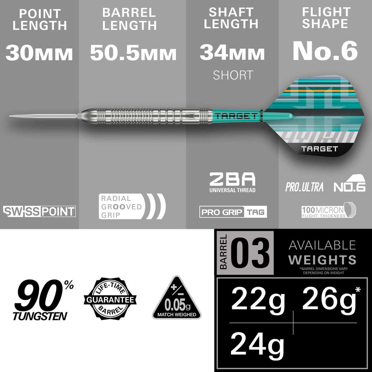 Target Hydro 90% 03 Steel Tip Darts - 3
