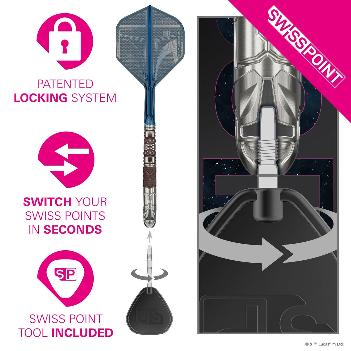 Target Star Wars Mandalorian 95% Steel Tip Darts - 4