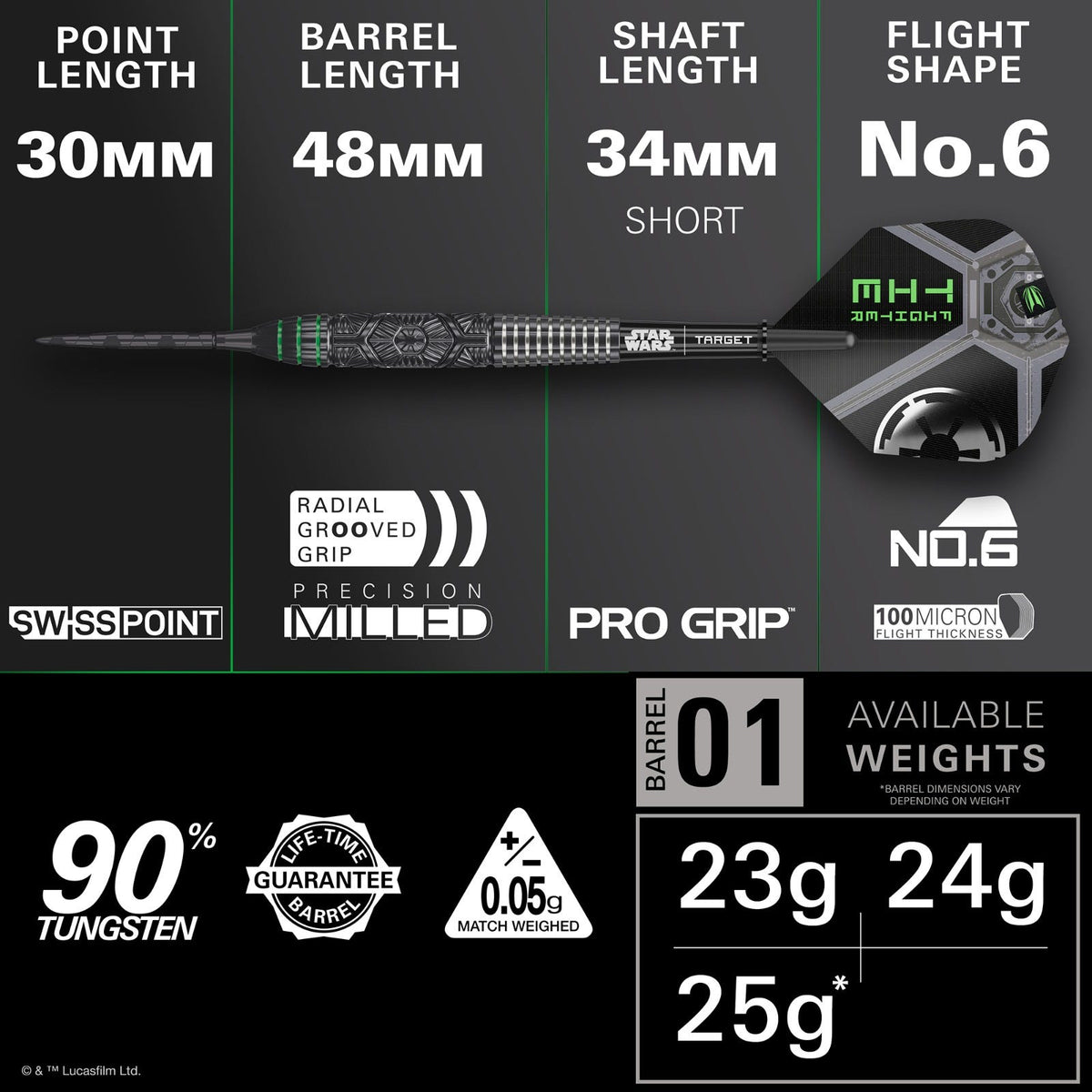 Target Star Wars Tie Fighter 90% Steel Tip Darts - 3