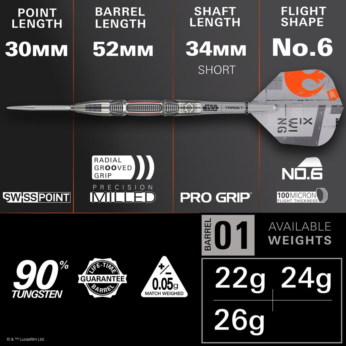 Target Star Wars X-Wing 90% Steel Tip Darts - 3